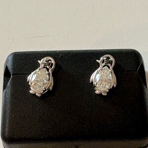 Sparkling 925 Moissanite Silver Penguin Stud Earrings